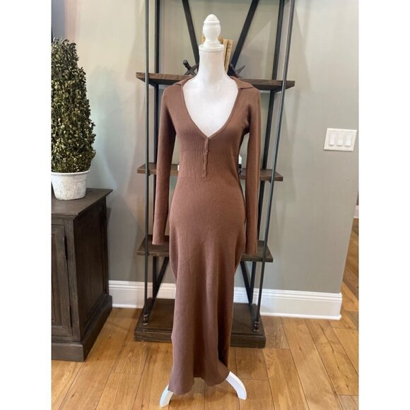 Bardot Collar Knit Dress Chocolate Womens Size Large - Picture 7 of 14